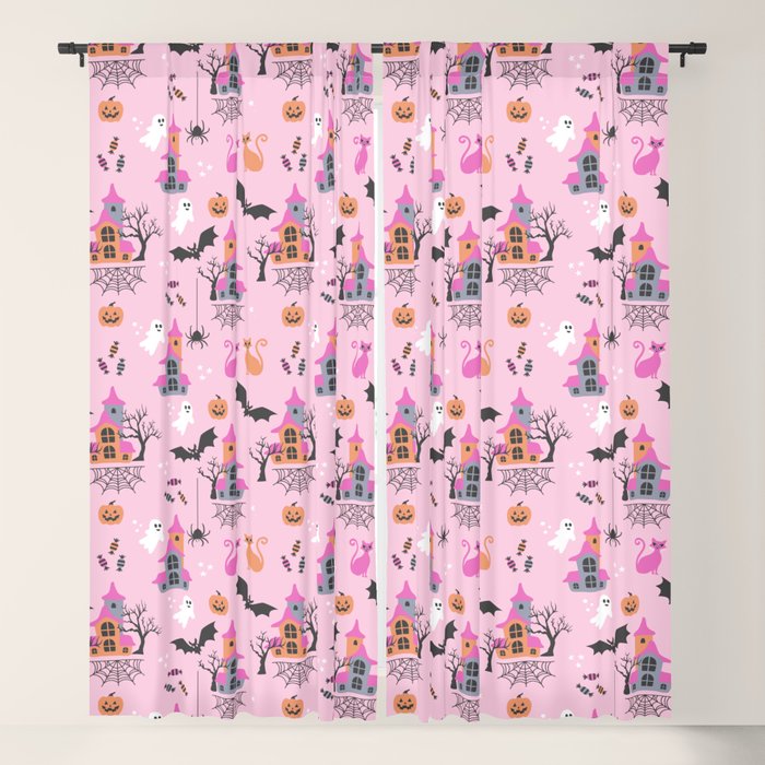 Pink Halloween pastel spooky party Window Curtain Gallery Image 1