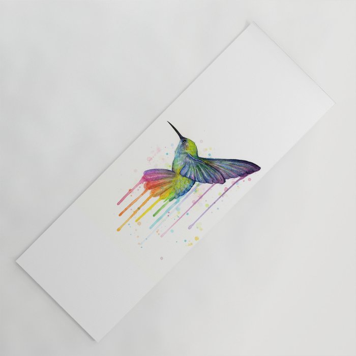Hummingbird Rainbow Watercolor Yoga Mat Gallery Image 1