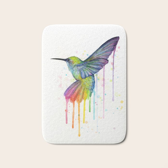 Hummingbird Rainbow Watercolor Bath Mat Gallery Image 1