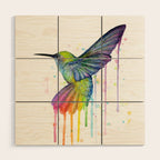 Hummingbird Rainbow Watercolor Wood Wall Art Gallery Image 1
