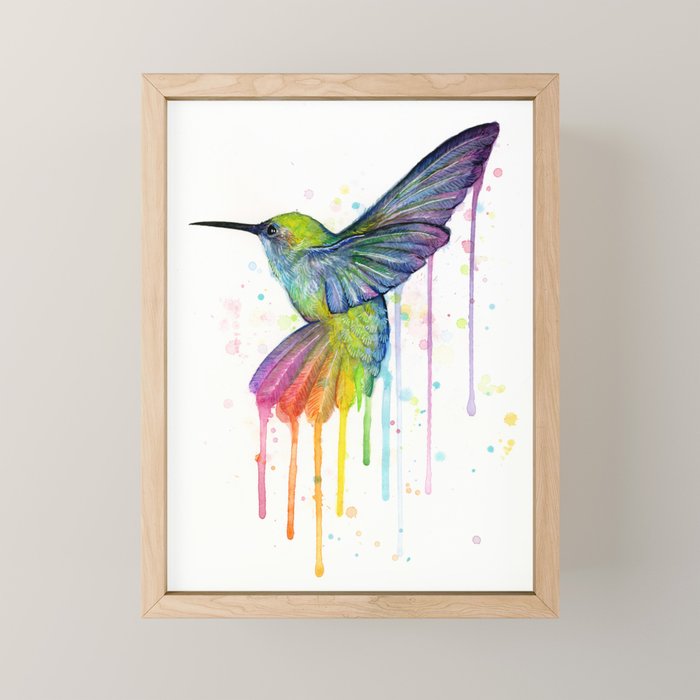 Hummingbird Rainbow Watercolor Mini Art Print Gallery Image 1