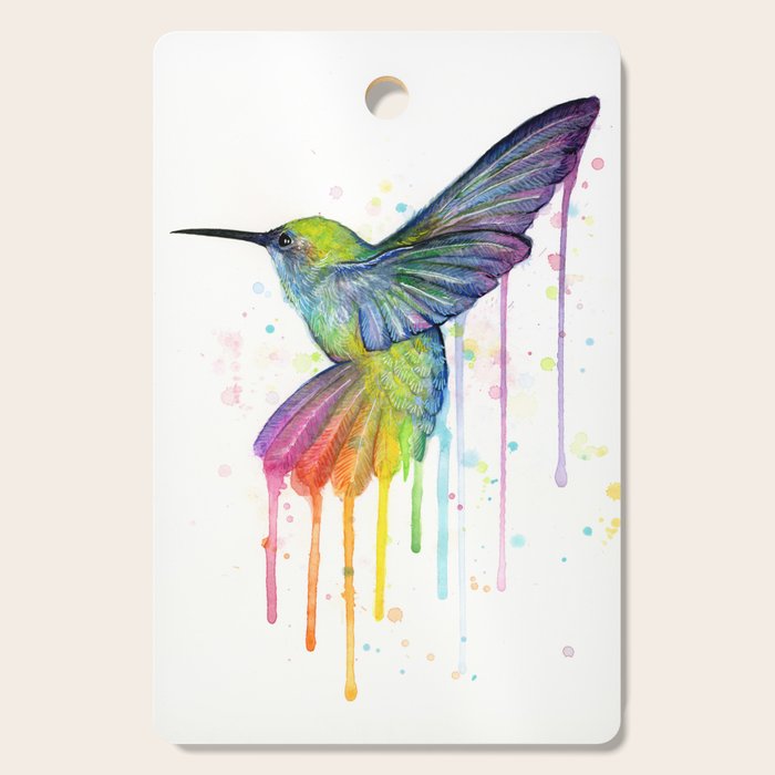 Hummingbird Rainbow Watercolor Cutting Board Gallery Image 1