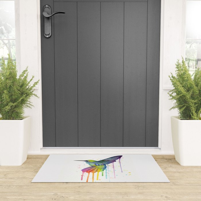 Hummingbird Rainbow Watercolor Welcome Mat Gallery Image 3