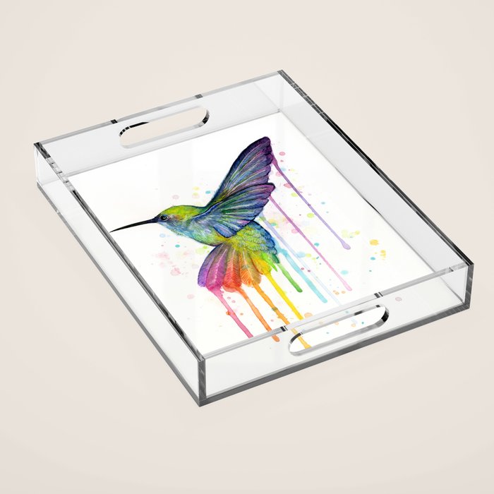Hummingbird Rainbow Watercolor Acrylic Tray Gallery Image 1