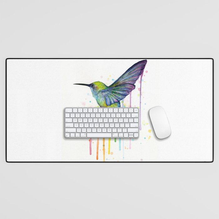 Hummingbird Rainbow Watercolor Desk Mat Gallery Image 1