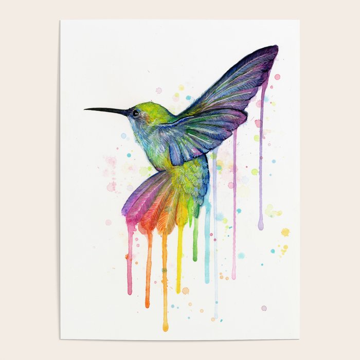 Hummingbird Rainbow Watercolor Poster Gallery Image 4
