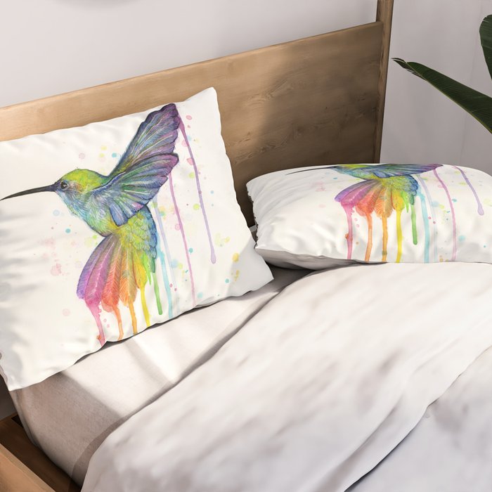Hummingbird Rainbow Watercolor Pillow Sham Gallery Image 2