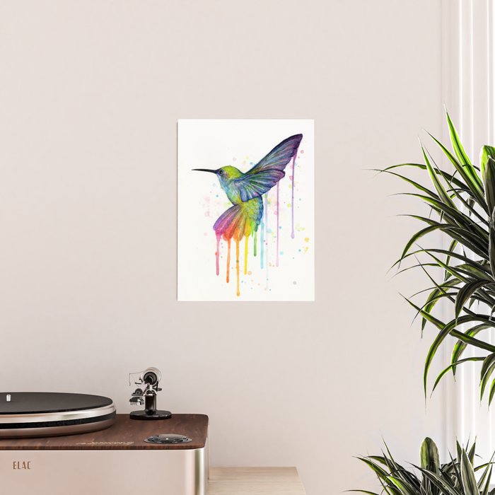 Hummingbird Rainbow Watercolor Poster Gallery Image 2