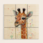 Giraffe Baby Watercolor Wood Wall Art Gallery Image 1