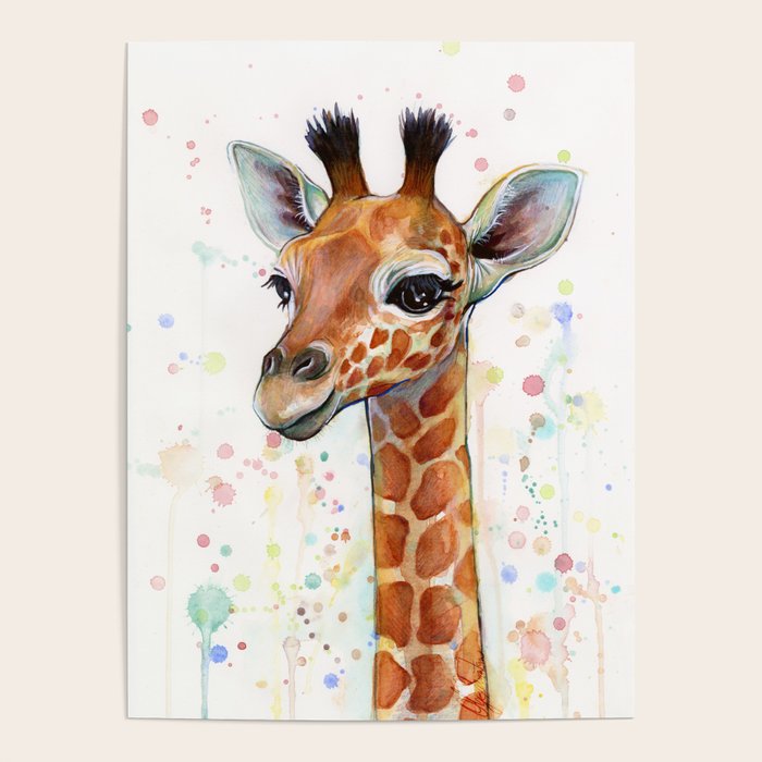 Giraffe Baby Watercolor Poster Gallery Image 4