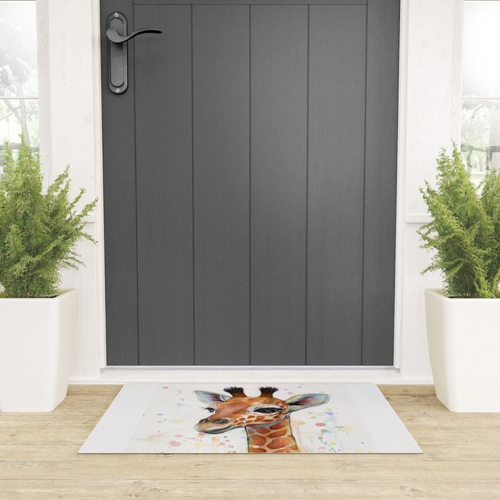 Giraffe Baby Watercolor Welcome Mat Gallery Image 3