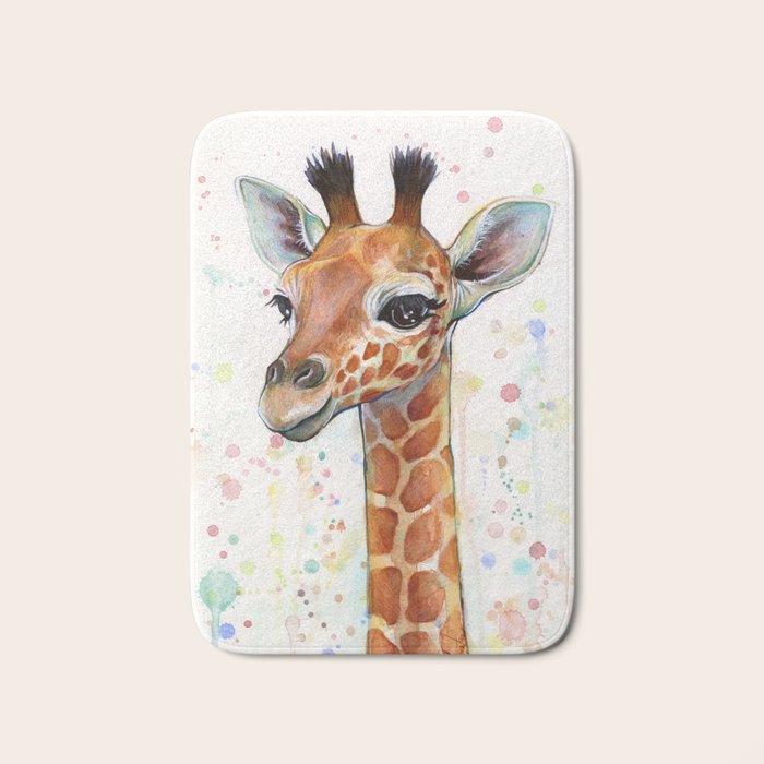Giraffe Baby Watercolor Bath Mat