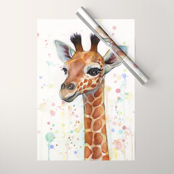 Giraffe Baby Watercolor Wrapping Paper Gallery Image 1