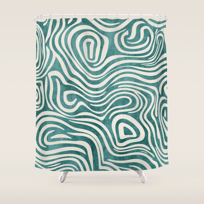 Teal Green Swirl Pattern Modern Decor Shower Curtain Gallery Image 1