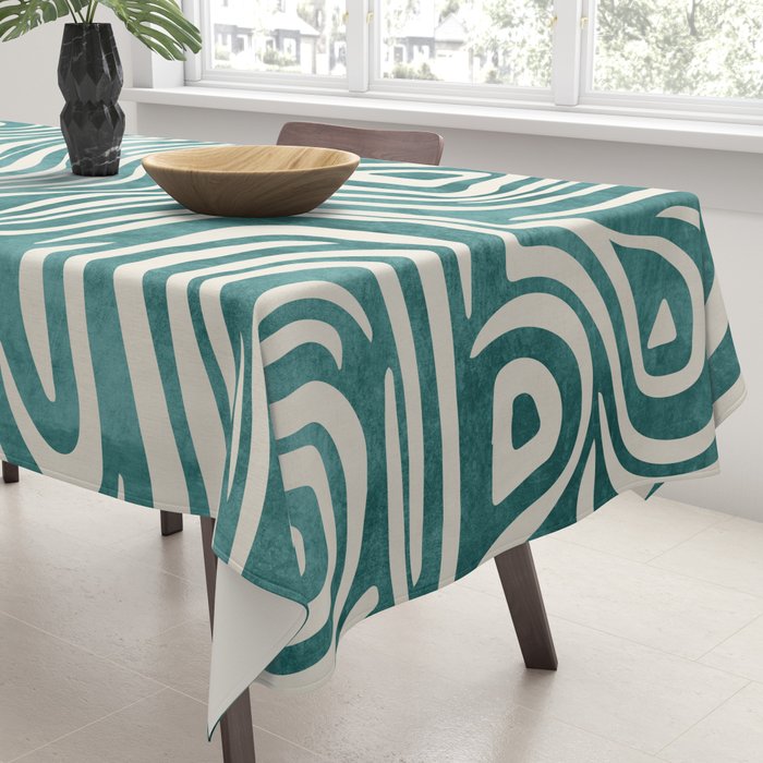Teal Green Swirl Pattern Modern Decor Tablecloth Gallery Image 3
