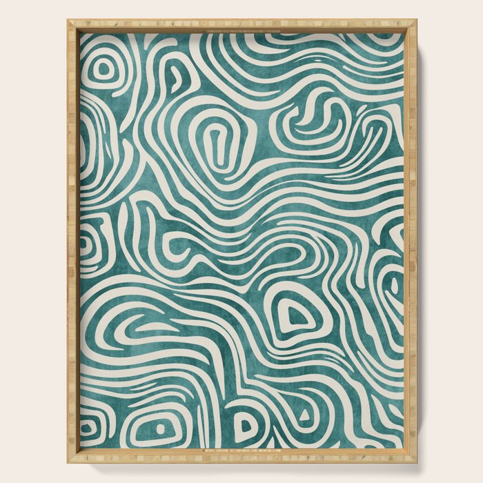 Teal Green Swirl Pattern Modern Decor Serving Tray Gallery Image 1