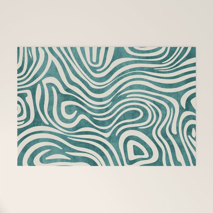 Teal Green Swirl Pattern Modern Decor Welcome Mat Gallery Image 1