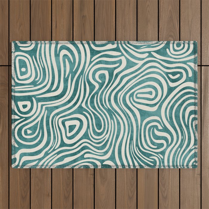 Teal Green Swirl Pattern Modern Decor Outdoor Rug Gallery Image 1
