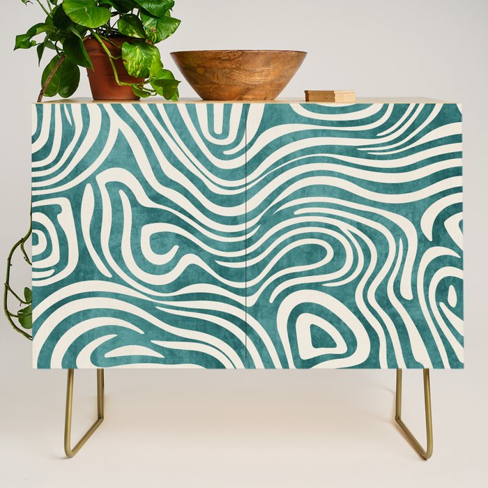 Teal Green Swirl Pattern Modern Decor Credenza Gallery Image 1