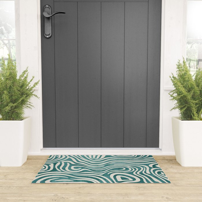 Teal Green Swirl Pattern Modern Decor Welcome Mat Gallery Image 3