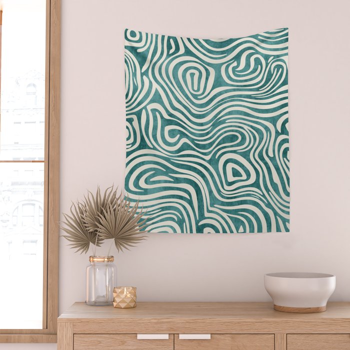Teal Green Swirl Pattern Modern Decor Wall Tapestry Gallery Image 2