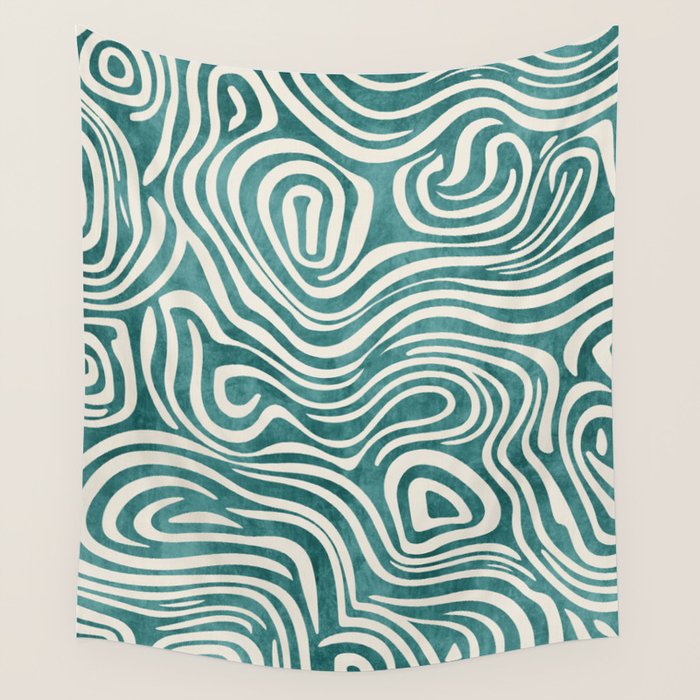 Teal Green Swirl Pattern Modern Decor Wall Tapestry Gallery Image 1