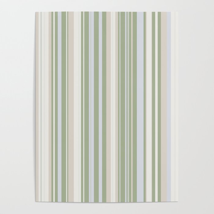Sage Stripes - Vertical Striped Pattern in Sage Green, Almond Beige, Pale Gray, and Cream Poster Gallery Image 4