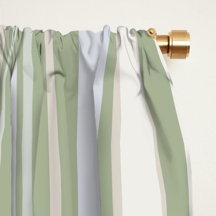 Sage Stripes - Vertical Striped Pattern in Sage Green, Almond Beige, Pale Gray, and Cream Window Curtain Gallery Image 2