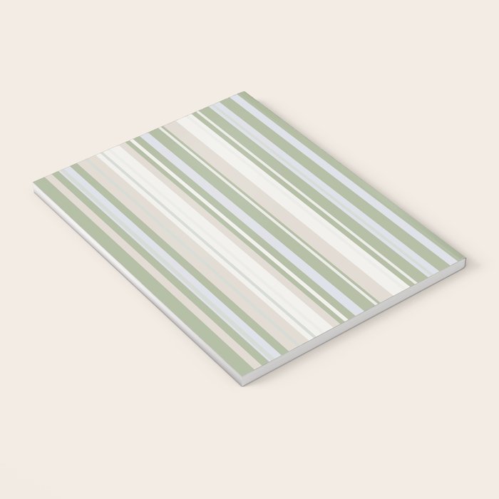 Sage Stripes - Vertical Striped Pattern in Sage Green, Almond Beige, Pale Gray, and Cream Notebook Gallery Image 3