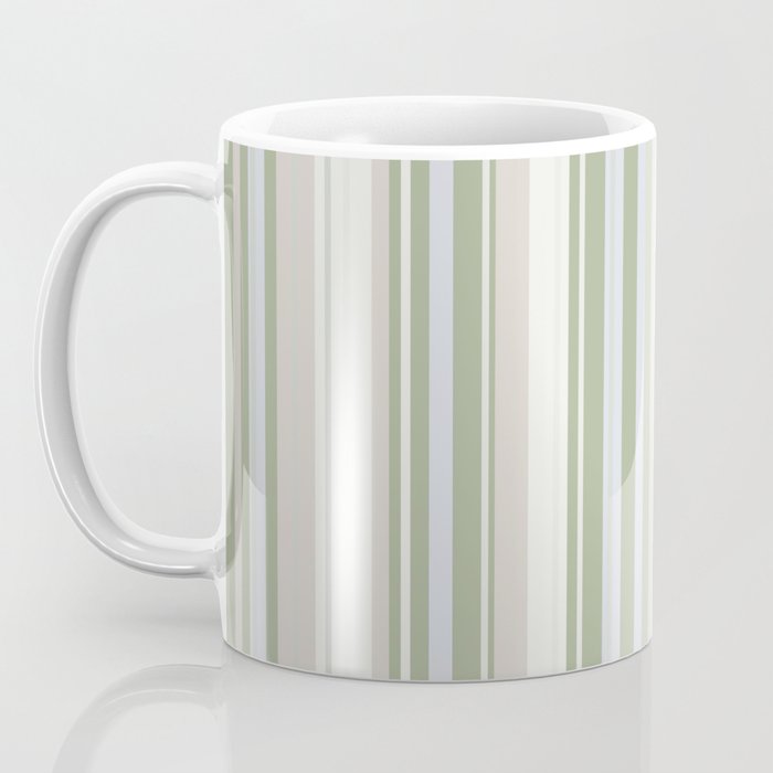 Sage Stripes - Vertical Striped Pattern in Sage Green, Almond Beige, Pale Gray, and Cream Coffee Mug Gallery Image 3