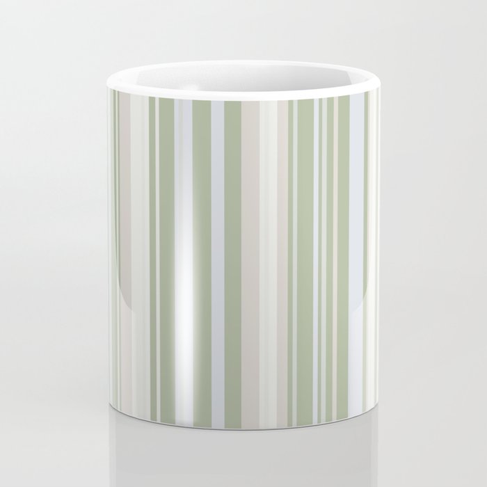 Sage Stripes - Vertical Striped Pattern in Sage Green, Almond Beige, Pale Gray, and Cream Coffee Mug Gallery Image 4