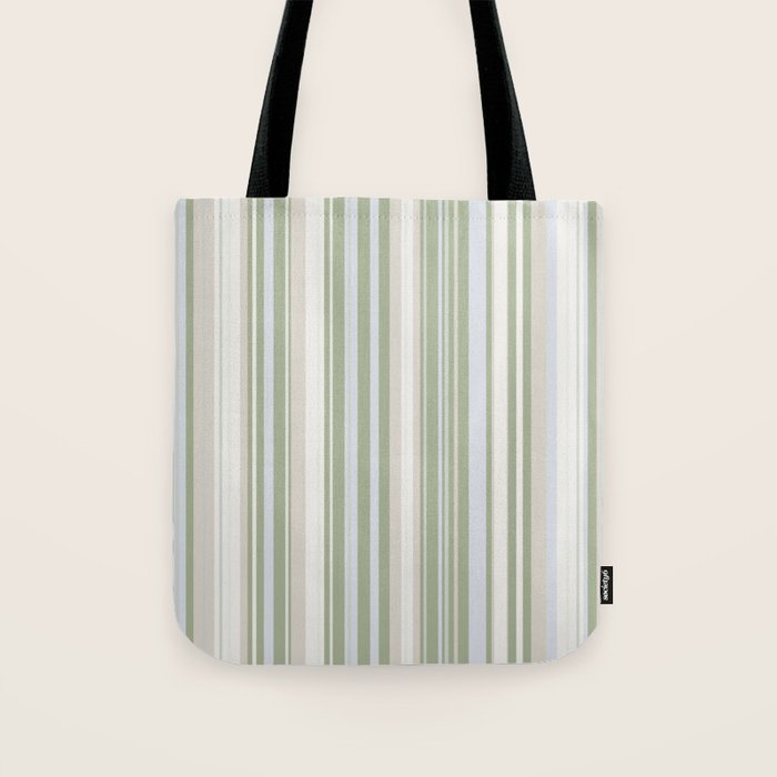 Sage Stripes - Vertical Striped Pattern in Sage Green, Almond Beige, Pale Gray, and Cream Tote Bag Gallery Image 1