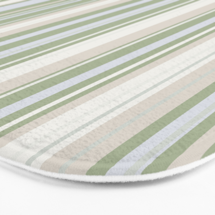 Sage Stripes - Vertical Striped Pattern in Sage Green, Almond Beige, Pale Gray, and Cream Bath Mat Gallery Image 3