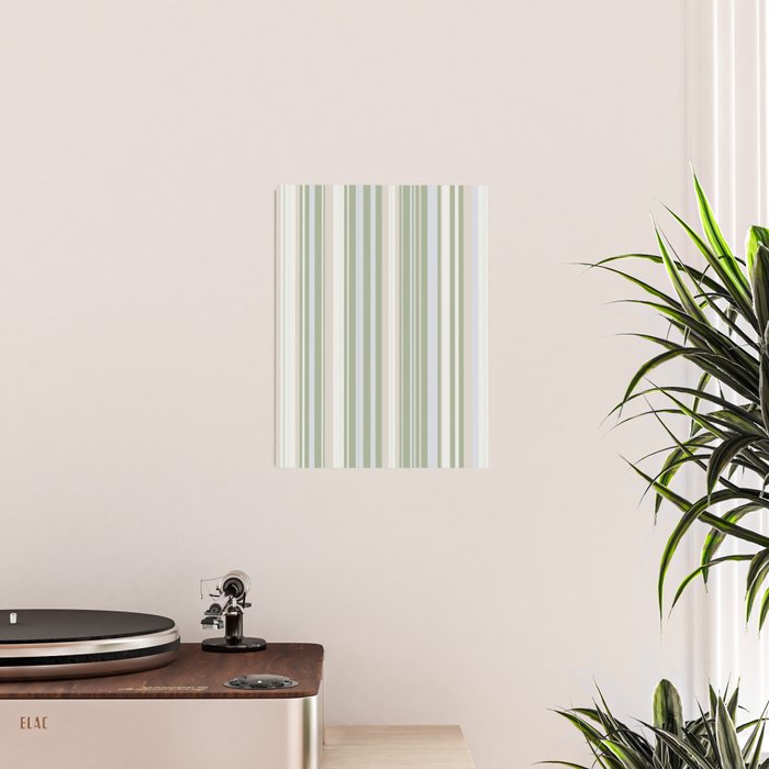Sage Stripes - Vertical Striped Pattern in Sage Green, Almond Beige, Pale Gray, and Cream Poster Gallery Image 2