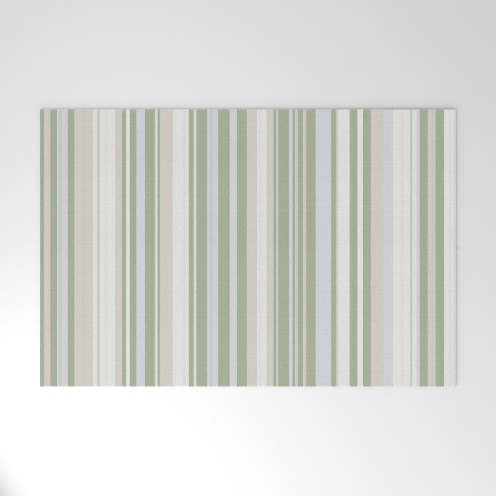 Sage Stripes - Vertical Striped Pattern in Sage Green, Almond Beige, Pale Gray, and Cream Welcome Mat Gallery Image 1