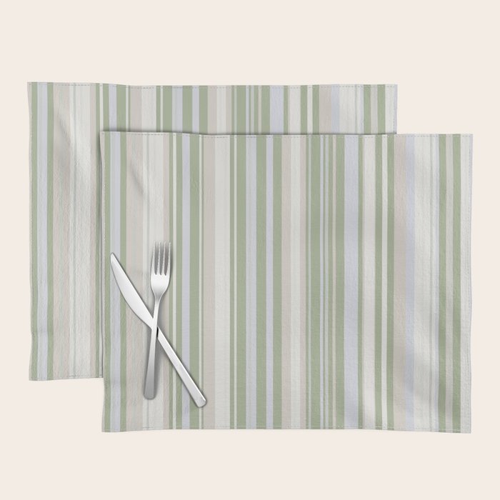 Sage Stripes - Vertical Striped Pattern in Sage Green, Almond Beige, Pale Gray, and Cream Placemat Gallery Image 1