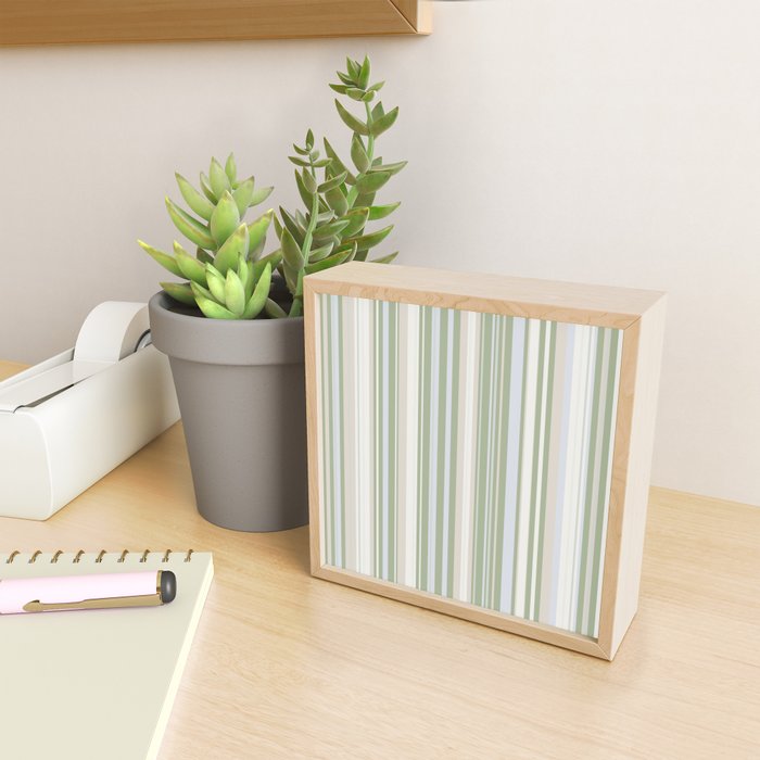 Sage Stripes - Vertical Striped Pattern in Sage Green, Almond Beige, Pale Gray, and Cream Mini Art Print Gallery Image 2