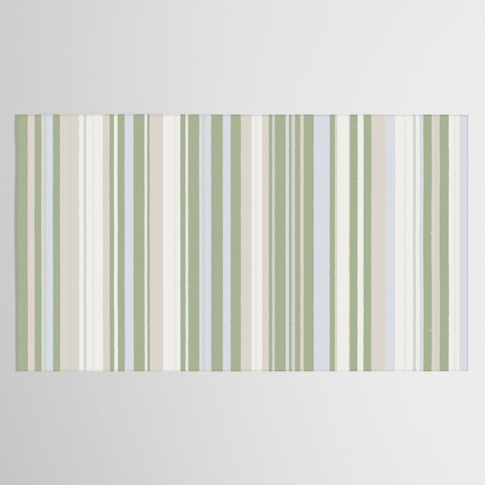 Sage Stripes - Vertical Striped Pattern in Sage Green, Almond Beige, Pale Gray, and Cream Tablecloth Gallery Image 2