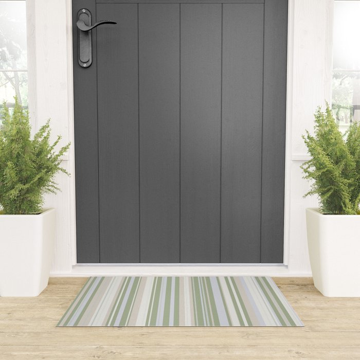 Sage Stripes - Vertical Striped Pattern in Sage Green, Almond Beige, Pale Gray, and Cream Welcome Mat Gallery Image 3