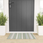 Sage Stripes - Vertical Striped Pattern in Sage Green, Almond Beige, Pale Gray, and Cream Welcome Mat Gallery Image 3