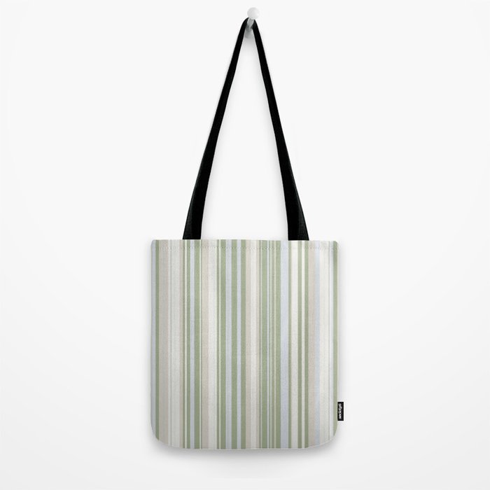 Sage Stripes - Vertical Striped Pattern in Sage Green, Almond Beige, Pale Gray, and Cream Tote Bag Gallery Image 2