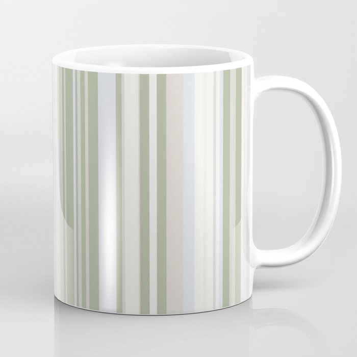 Sage Stripes - Vertical Striped Pattern in Sage Green, Almond Beige, Pale Gray, and Cream Coffee Mug Gallery Image 1