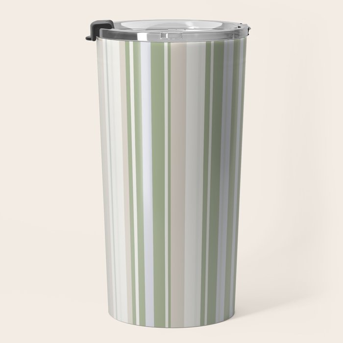 Sage Stripes - Vertical Striped Pattern in Sage Green, Almond Beige, Pale Gray, and Cream Travel Mug Gallery Image 3