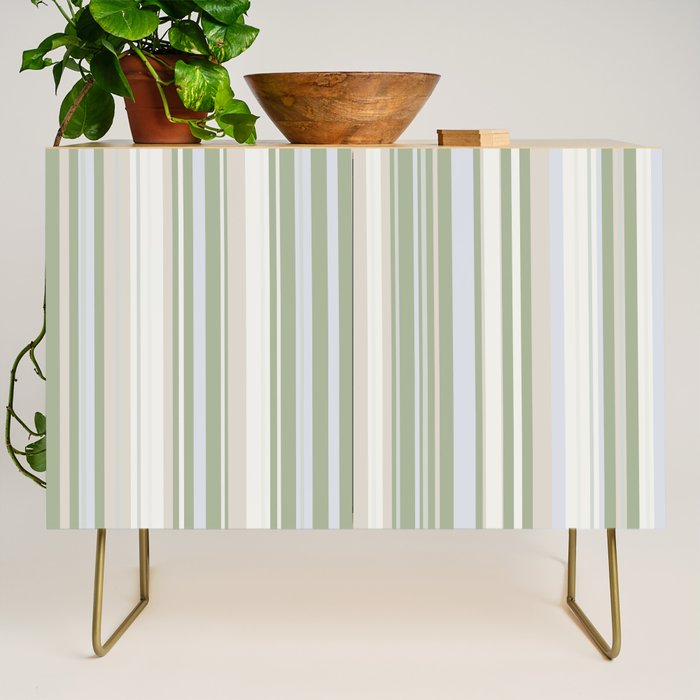 Sage Stripes - Vertical Striped Pattern in Sage Green, Almond Beige, Pale Gray, and Cream Credenza Gallery Image 1