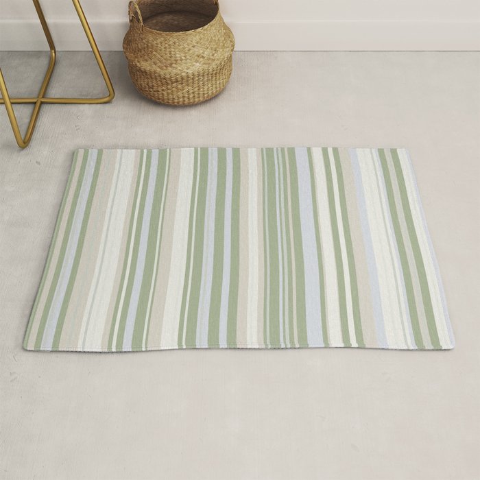 Sage Stripes - Vertical Striped Pattern in Sage Green, Almond Beige, Pale Gray, and Cream Rug Gallery Image 1