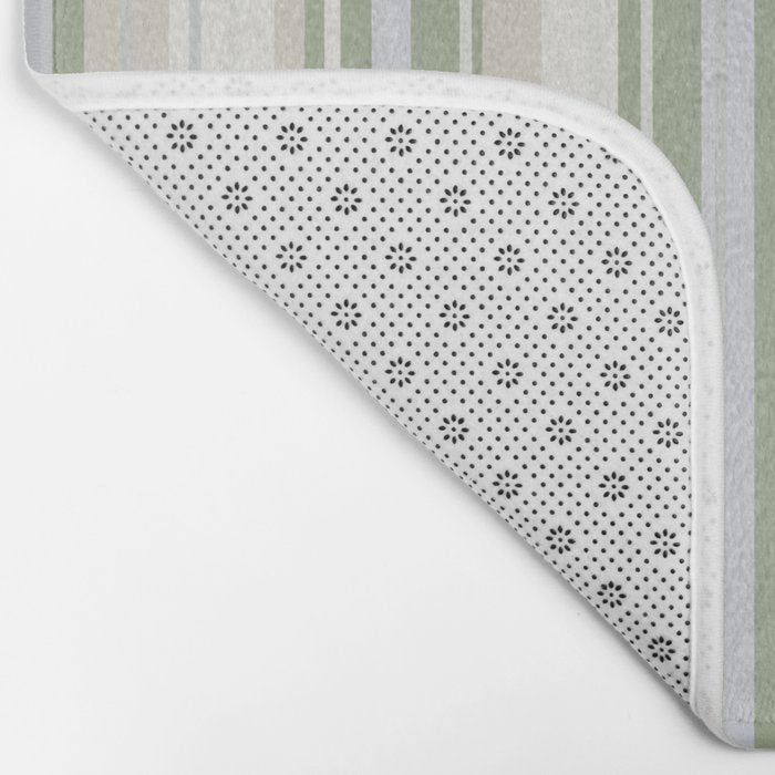 Sage Stripes - Vertical Striped Pattern in Sage Green, Almond Beige, Pale Gray, and Cream Bath Mat Gallery Image 2