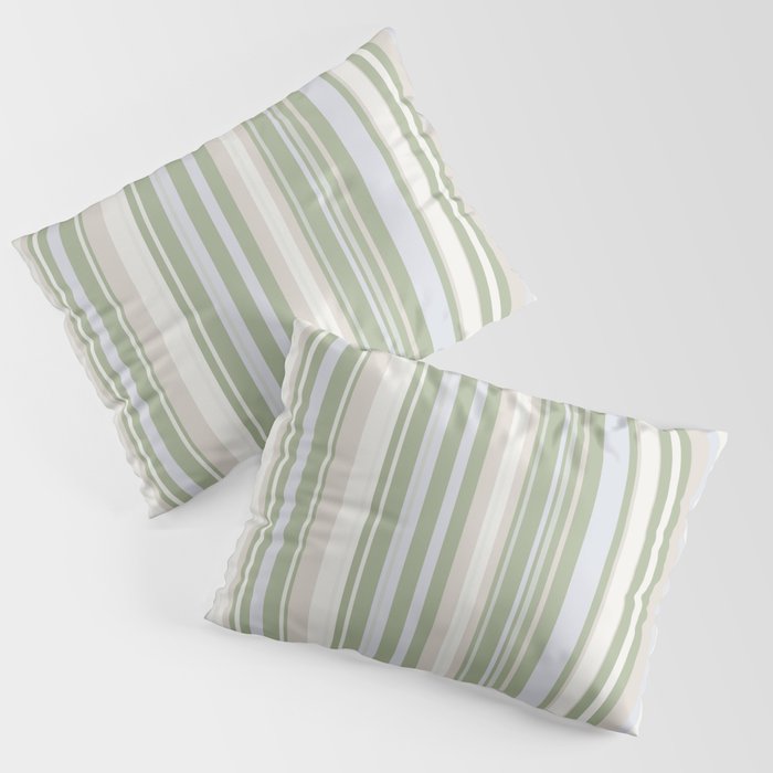 Sage Stripes - Vertical Striped Pattern in Sage Green, Almond Beige, Pale Gray, and Cream Pillow Sham Gallery Image 1