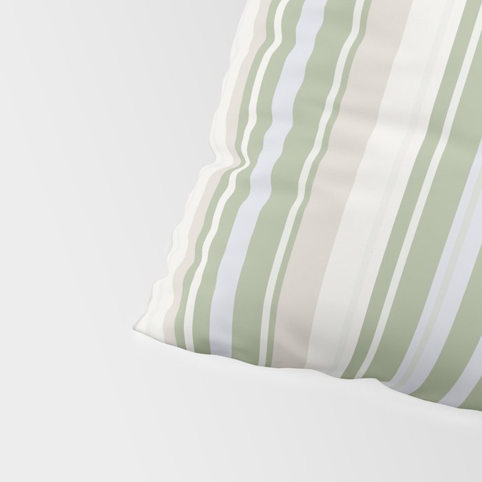 Sage Stripes - Vertical Striped Pattern in Sage Green, Almond Beige, Pale Gray, and Cream Pillow Sham Gallery Image 4