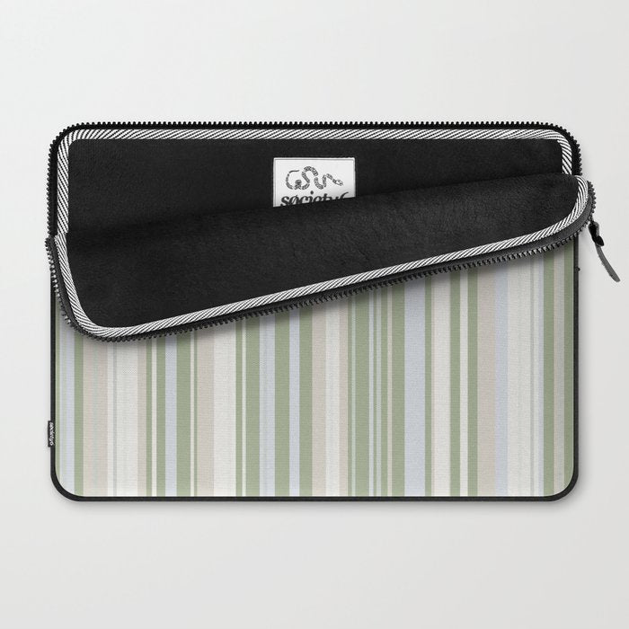 Sage Stripes - Vertical Striped Pattern in Sage Green, Almond Beige, Pale Gray, and Cream Laptop Sleeve Gallery Image 2