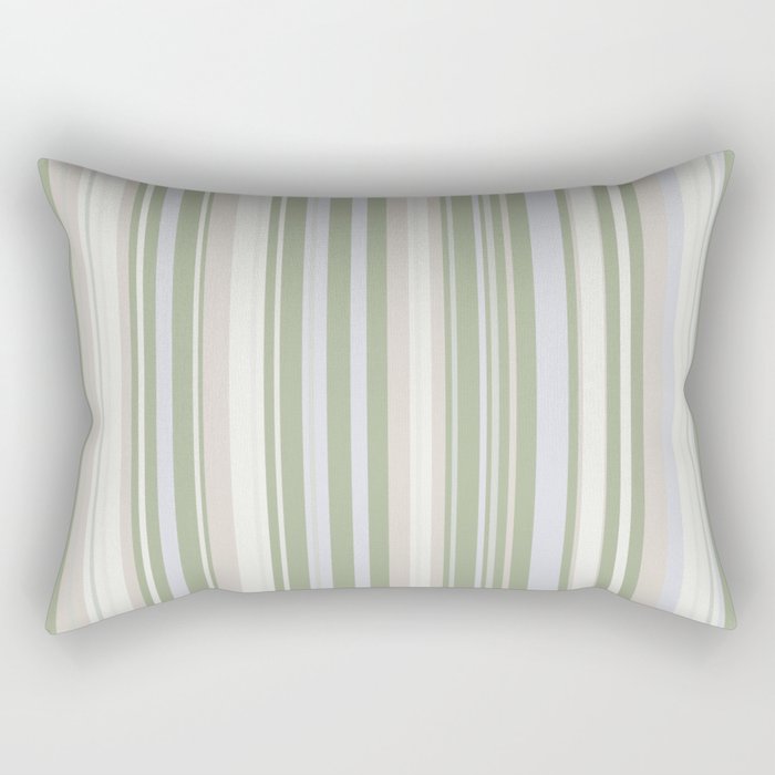 Sage Stripes - Vertical Striped Pattern in Sage Green, Almond Beige, Pale Gray, and Cream Rectangular Pillow Gallery Image 2